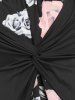 Ensemble de Haut Tordu en Avant de Grande Taille et de Robe Mi-Longue à Imprimé Rose - Noir 2X | US 18-20