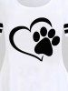Plus Size Cat Paw Heart Printed Short Sleeves Tee -  