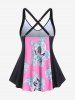 Plus Size Floral Print Colorblock Padded Swim Tankini Top -  
