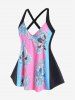 Haut de Tankini Matelassé Fleuri Imprimé en Blocs de Couleurs de Grande Taille - Noir L | US 12