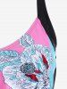 Plus Size Floral Print Colorblock Padded Swim Tankini Top -  