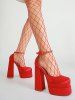 Pair Of Satin Platform Chunky Heels Ankle Strap Pumps Thick Bottom Shoes -  