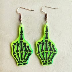 Gothic Skeleton Hands Neon Acrylic Drop Earrings - GREEN