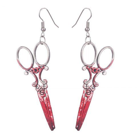 Halloween Bloodstain Scissor Drop Earrings - RED