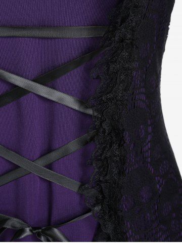 Flare Sleeves Lace Up Contrast Hanky Hem Tee and Gothic Skeleton Printed Leggings Outfit