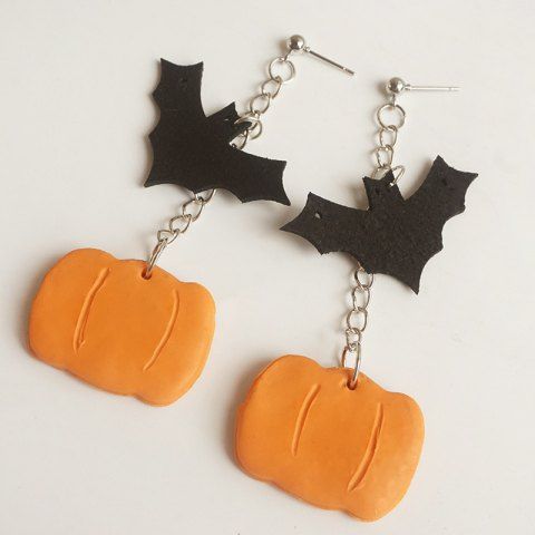 Halloween Clay Bat Pumpkin Drop Earrings - MULTI