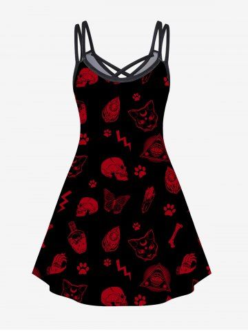 Gothic Printed Crisscross Knee Length Dress