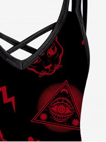 Gothic Printed Crisscross Knee Length Dress