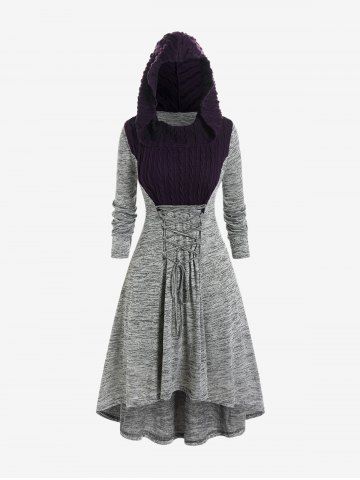 Vestido Capucha Panel Tejido Diseño Oscilante Tamaño Grande - LIGHT GRAY - 5X | US 30-32