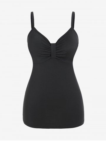 Plus Size Sheer Lace Cardigan and Ruched Tank Top Set