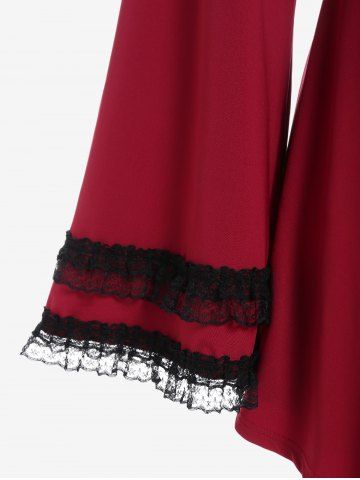 Plus Size Lace Panel Flare Sleeves Surplice Tee with Lace-up