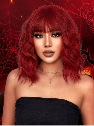 Synthetic See-through Bang Shoulder Length Halloween Party Wig - RED WINE - 14INCH