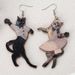Halloween Funny Cat Wood Drop Earrings -  