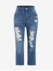Plus Size Ripped Cat's Whiskers High Waisted Frayed Jeans -  