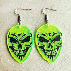 Boucles D'Oreilles Néon Pendantes Gothique Crâne Halloween en Acrylique - Vert 
