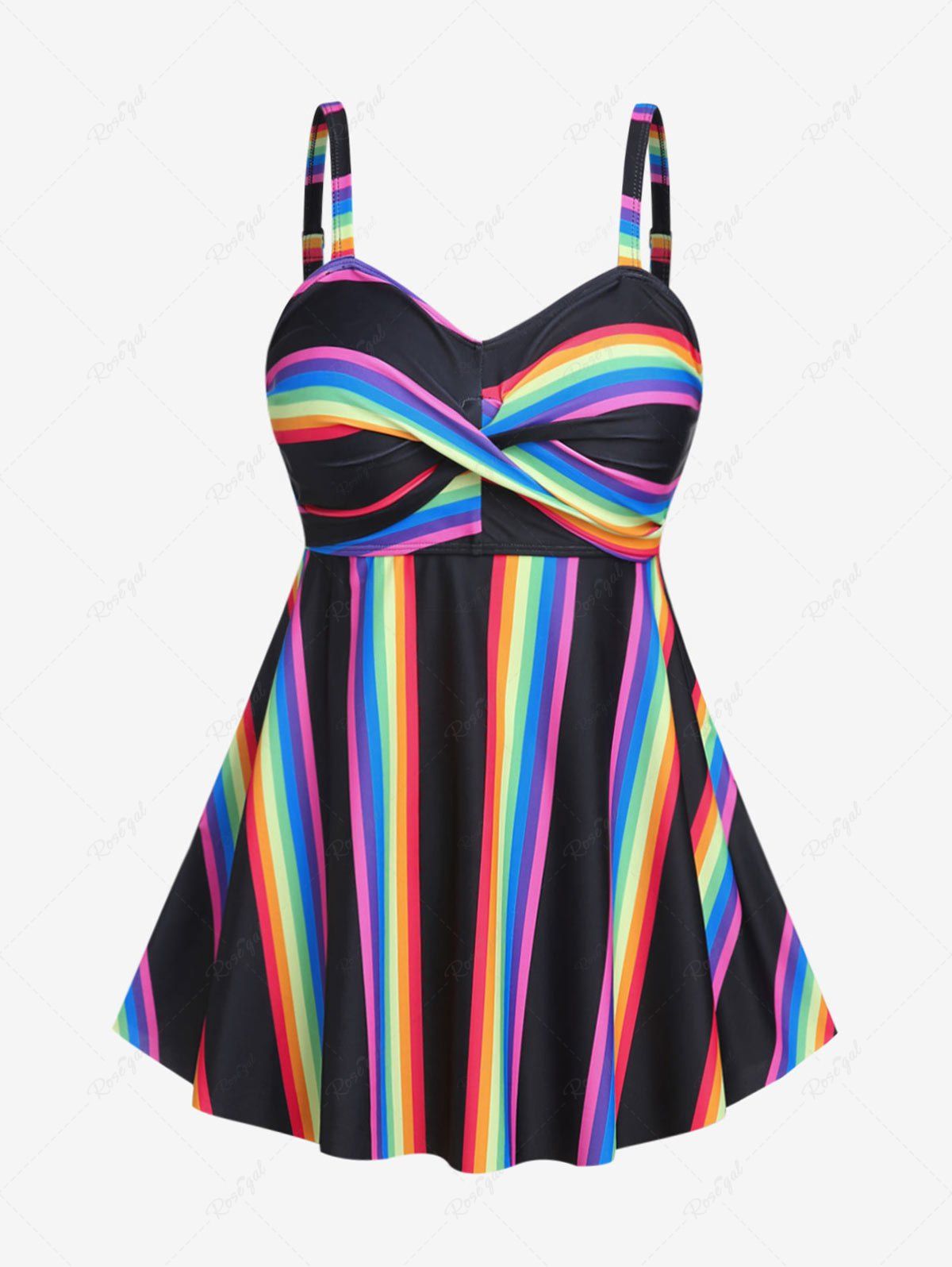 Outfits Plus Size Padded Rainbow Twist Backless Tankini Top  