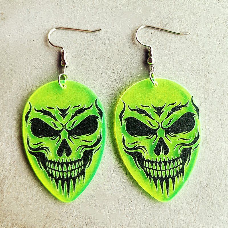 Outfit Gothic Skull Neon Acrylic Drop Earrings  