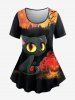 Ensemble de Legging D'Halloween et T-shirt à Imprimé Chat et Citrouille Grande Taille - Noir 