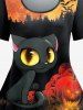 Ensemble de Legging D'Halloween et T-shirt à Imprimé Chat et Citrouille Grande Taille - Noir 