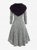 Plus Size Hooded Cable Knit Panel Lace Up High Low Midi Dress -  