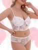 Plus Size Underwire Embroidered Sheer Lace Mesh Lingerie Bra Set -  