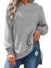 Heather Pockets Slit Long Sleeve Hoodie -  