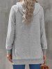 Heather Pockets Slit Long Sleeve Hoodie -  