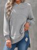 Heather Pockets Slit Long Sleeve Hoodie -  