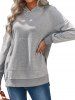 Heather Pockets Slit Long Sleeve Hoodie -  