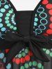 Haut de Tankini Mouchoir Imprimé Matelassé à Bretelle de Grande Taille avec Nœud Papillon - Noir 