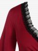 Plus Size Lace Panel Flare Sleeves Surplice Tee with Lace-up -  