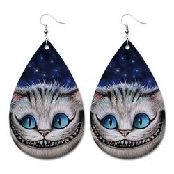 Halloween Cat PU Leather Water Drop Dangle Earrings - MULTI
