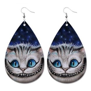 Halloween Cat PU Leather Water Drop Dangle Earrings