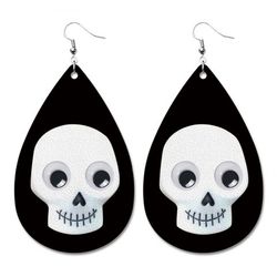 Gothic Skull PU Leather Water Drop Dangle Earrings - MULTI