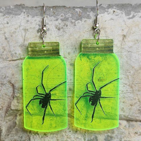 Halloween Neon Acrylic Spider Bottle Drop Earrings [28% OFF] | Rosegal