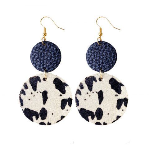Textured Cow Faux Leather Round Dangle Earrings