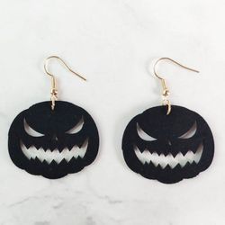 Halloween Devil Pumpkin Drop Earrings - BLACK