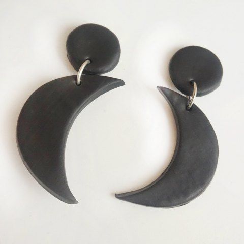 Halloween Polymer Clay Moon Stud Drop Earrings