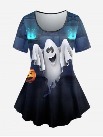 T-shirt D'Halloween à Imprimé Citrouille et Fantôme de Grande Taille
