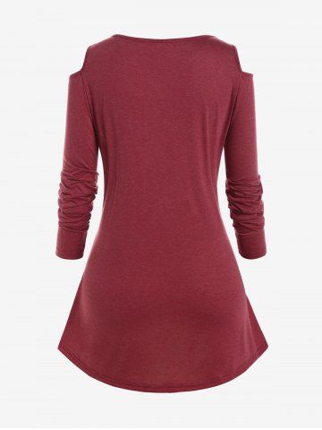 Plus Size Colorblock Cold Shoulder Asymmetric T-shirt