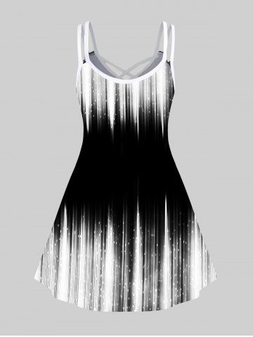 Plus Size Monochrome Colorblock Stripes A Line Dress
