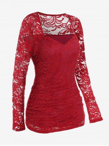 Plus Size Lace Panel Sweetheart Neck Tee