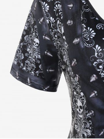 Gothic Skulls Printed Short Sleeves Tee