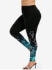 Plus Size 3D Glitter Sparkles Star Printed Skinny Leggings -  