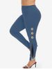 Legging Moulant à Imprimé 3D à Taille Haute de Grande Taille - Bleu profond 