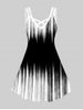 Plus Size Monochrome Colorblock Stripes A Line Dress -  