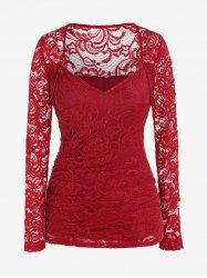 Plus Size Lace Panel Sweetheart Neck Tee -  