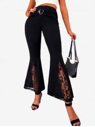 Plus Size High Waist Heart Ring Lace Panel Bell Bottom Pants -  