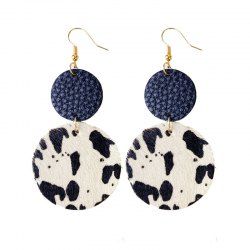 Boucles D'Oreilles Pendantes en Simili Cuir Motif Vache Ronde - Multi 