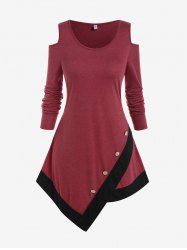 Plus Size Colorblock Cold Shoulder Asymmetric T-shirt -  